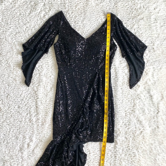 Dalia Macphee Sequin Asymmetrical Ruffle Mini Dress M Witchy Vampire Halloween - Picture 5 of 13